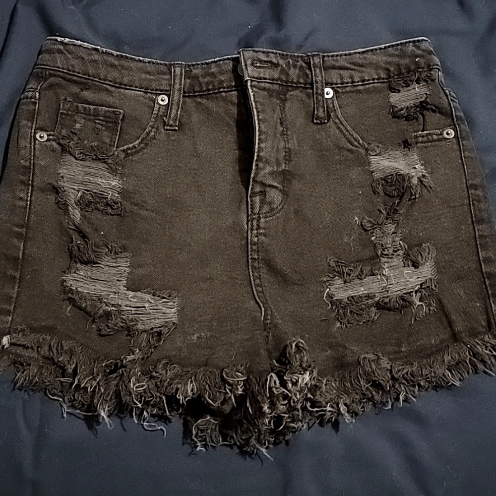 Black distress high waisted jean shorts